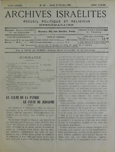 Archives israélites de France. Vol.68 N°42 (17 oct. 1907)